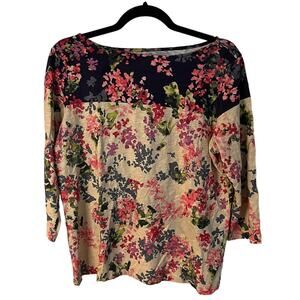 Land's End Floral Print Boatneck Slub-Knit Shirt Top Size Large